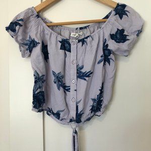 Honey Punch Purple Button Crop Tropical Top Blouse